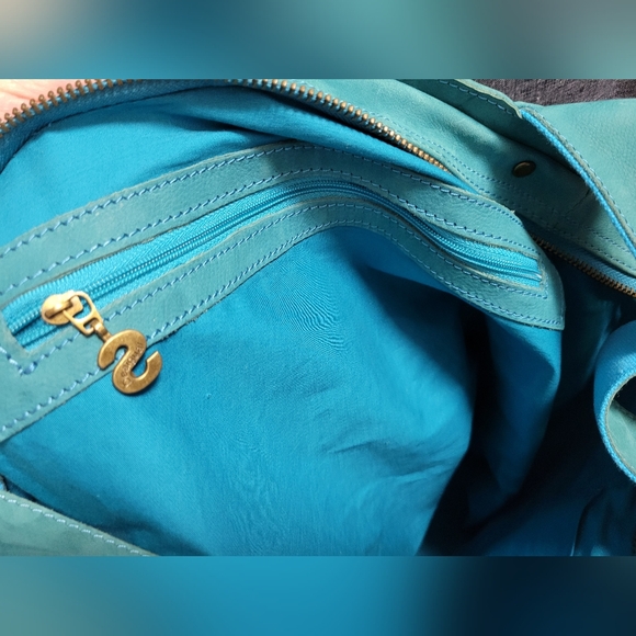 Desigual Teal Leather Tote with Multicolor Peek-Through - Picture 12 of 15